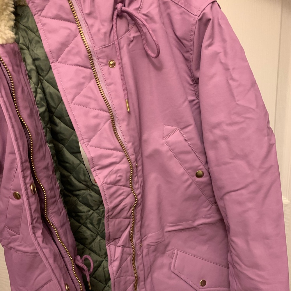 J. Crew Lavender Puffer Coat with Faux Fur Sherpa Lined Hood - Picture 6 of 14